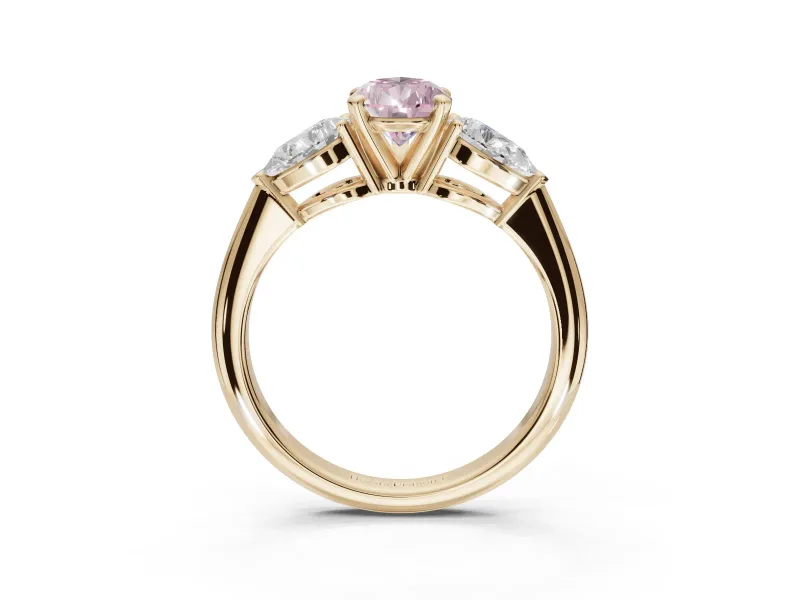 Pear-Shaped 3-Stone Engagement Ring Setting for a Fancy Pink Lab-Grown Diamond | Yellow Gold