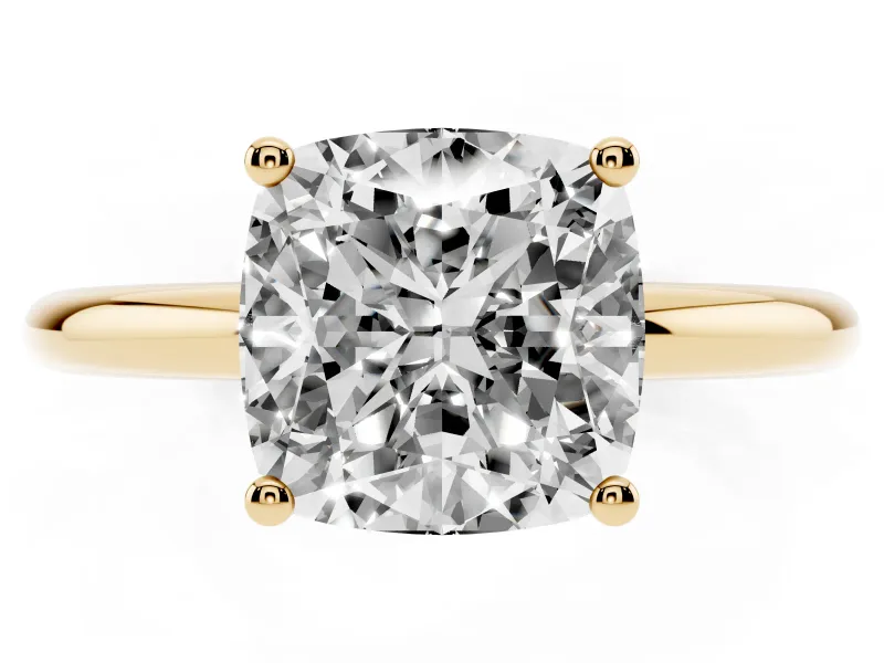 Cushion Cut Micro-Prong Hidden Halo Engagement Ring Setting | Plain Band | Yellow Gold