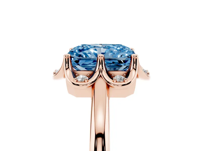 Radiant Cut Petal Halo Engagement Ring Setting for a Fancy Blue Lab-Grown Diamond | Rose Gold
