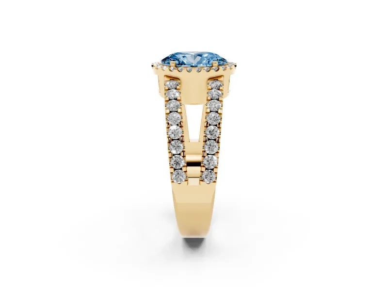Oval Halo Split Shank Engagement Ring Setting for a Fancy Blue Lab-Grown Diamond | Yellow Gold