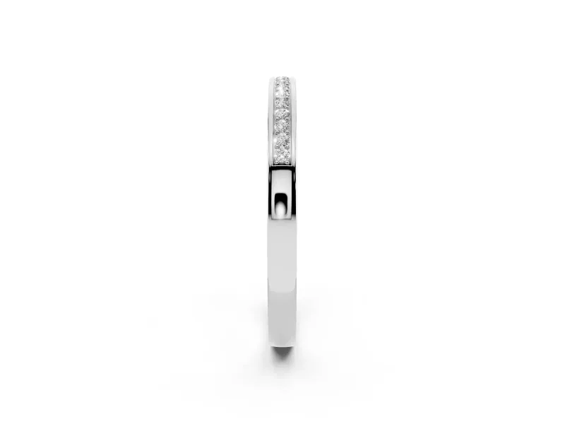 Round Diamond Half Eternity Pavé Band Set in Silver with Plain Lower Shank