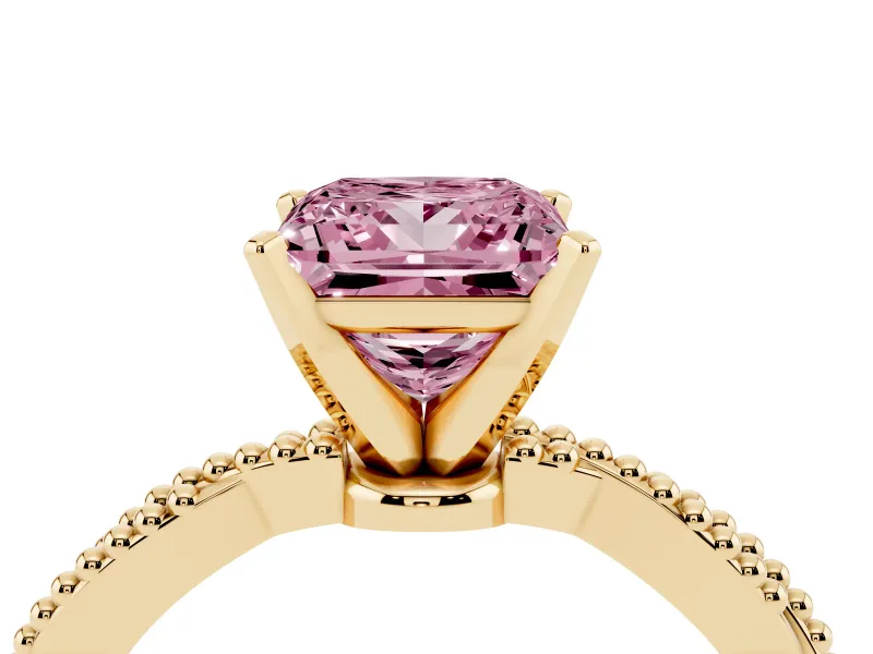Princess Cut Twisted Engagement Ring Setting for a Fancy Pink Lab-Grown Diamond | Beaded Twist | Yellow Gold