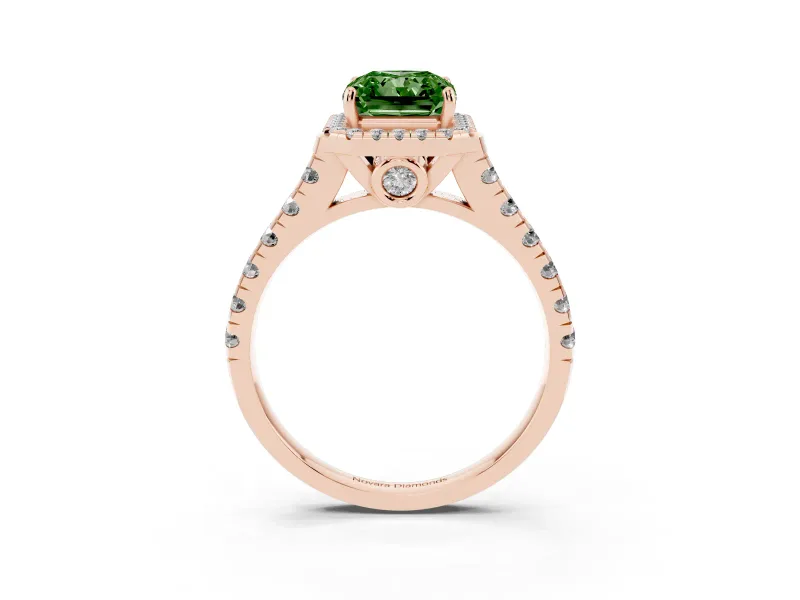 Radiant Cut Accented Halo Engagement Ring Setting for a Fancy Green Lab-Grown Diamond | Rose Gold