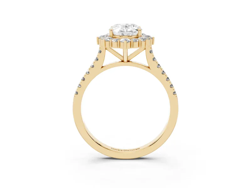 Oval Scalloped Halo Engagement Ring Setting | Single Row Pave | Yellow Gold