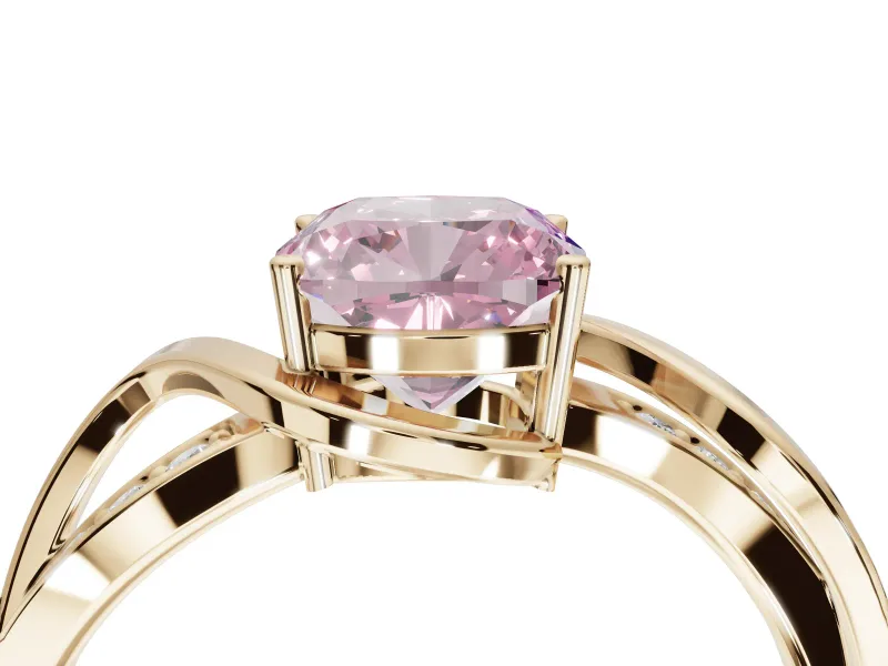 Cushion Cut Bypass Solitaire Engagement Ring Setting for a Fancy Pink Lab-Grown Diamond | Pavé Strands | Yellow Gold