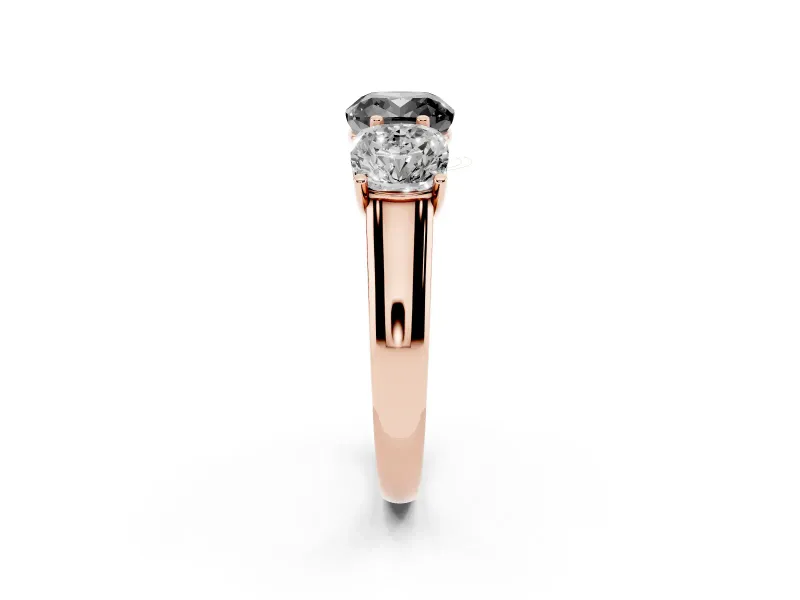 Cushion Cut Three Stone Engagement Ring Setting for a Black Center | Basket Prong Heads | Rose Gold