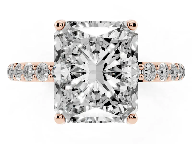 Radiant Cut Pave Solitaire Engagement Ring Setting | Fine Line Pave Band | Rose Gold
