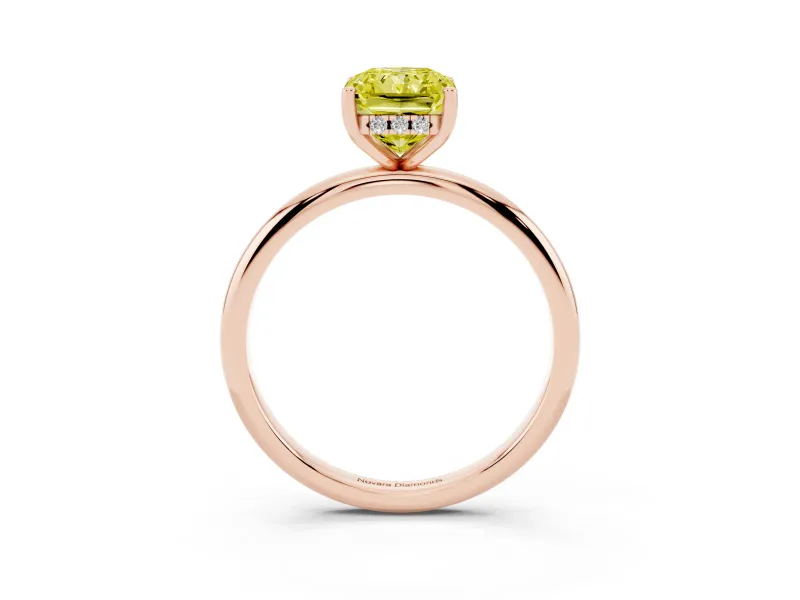 Radiant Cut Hidden Halo Engagement Ring Setting for a Fancy Yellow Lab-Grown Diamond | Plain Band | Rose Gold