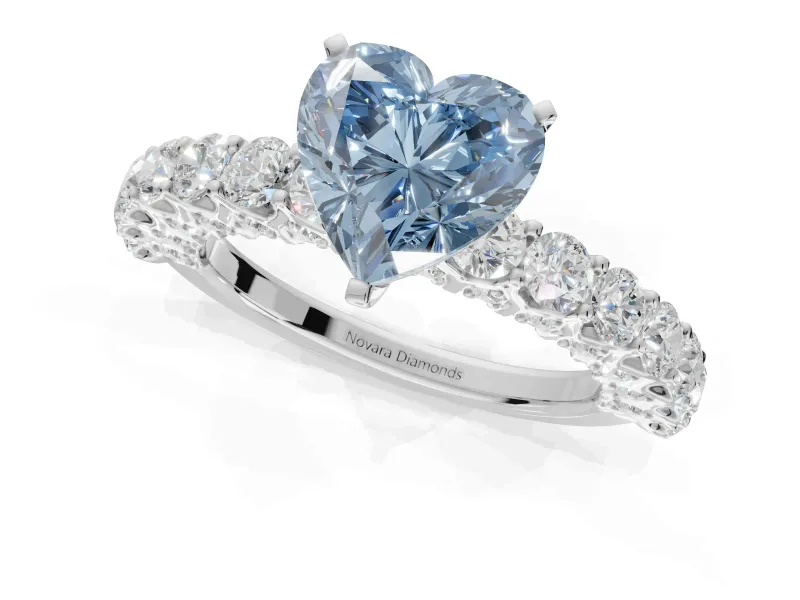 Heart-Shaped Shared Prong Engagement Ring Setting for a Fancy Blue Lab-Grown Diamond | Platinum
