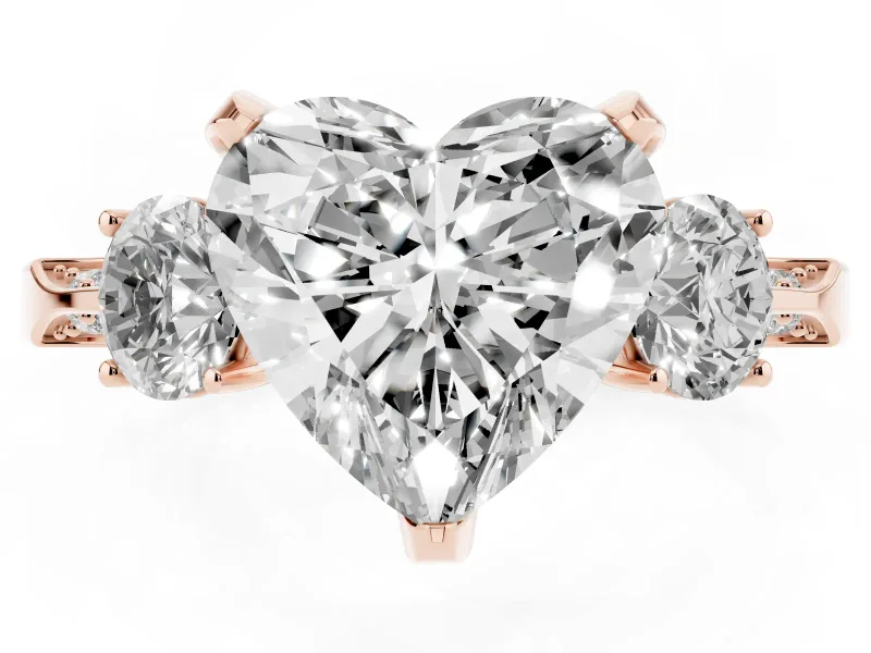 Heart-Shaped Hidden Halo Three Stone Engagement Ring Setting | Pave Gallery | Rose Gold