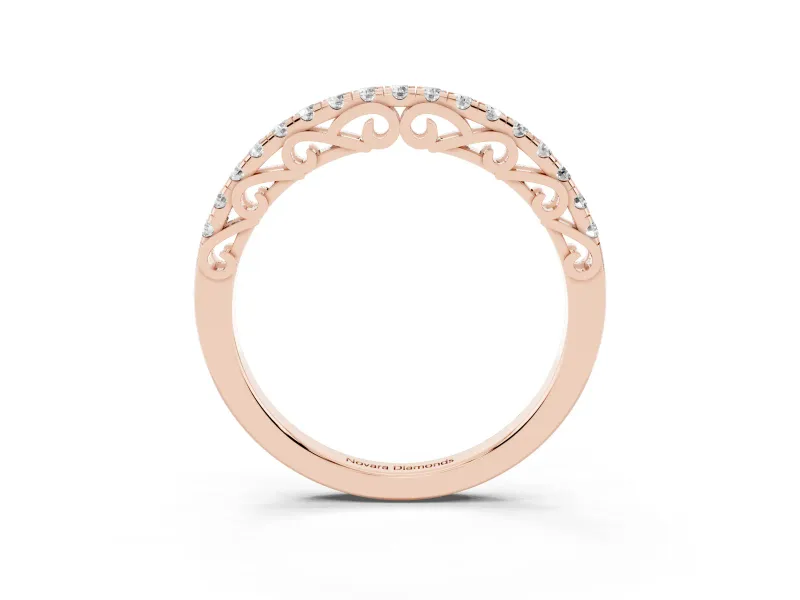 Round Lab-Grown Diamond Shared Prong Half Eternity Wedding Band | Scroll Gallery | Rose Gold