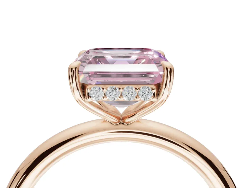 Asscher Cut Hidden Halo Ring Setting for a Fancy Pink Lab-Grown Diamond | Rose Gold