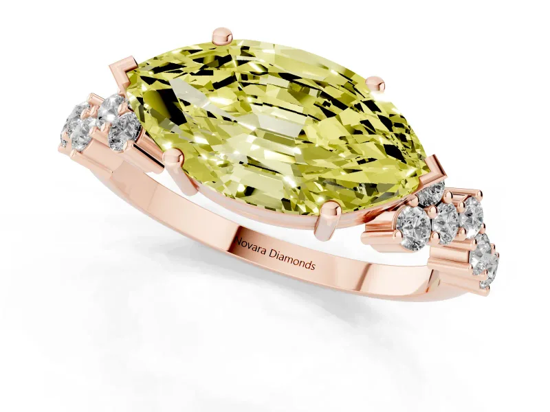 Marquise Scattered Accent Engagement Ring Setting for a Fancy Yellow Lab-Grown Diamond | Rose Gold