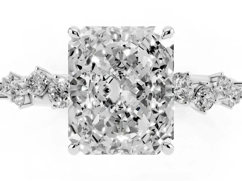 Radiant Cut Solitaire Engagement Ring Setting | Graduated Scattered Accents | Sterling Silver