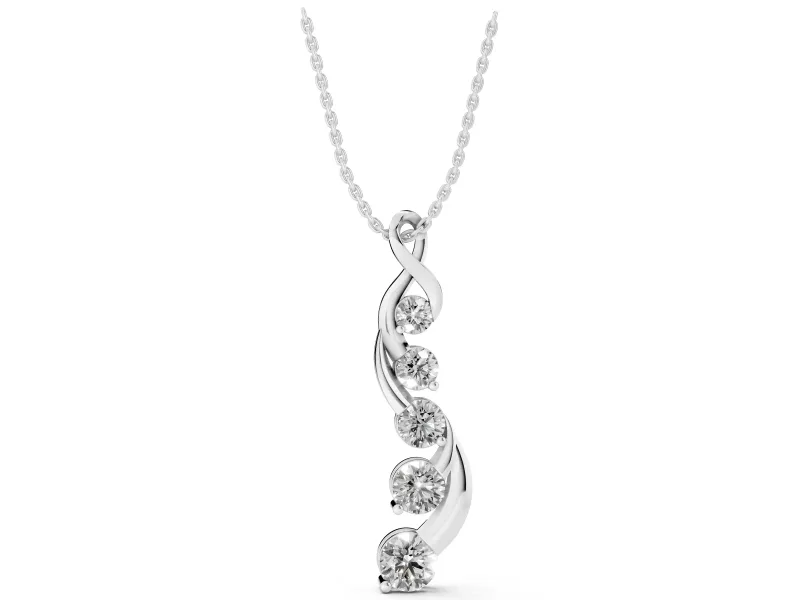 Round Lab-Grown Diamond Graduated Twist Pendant Necklace | Twisted Ribbon | White Gold