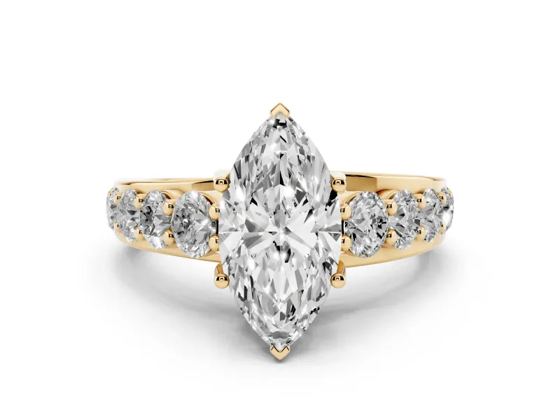 Marquise Cut Diamond Pavé Engagement Ring Set in Yellow gold with Prong Setting