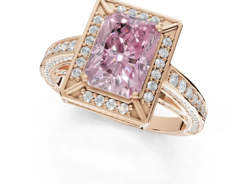 Radiant Cut Sectioned Halo Engagement Ring Setting for a Fancy Pink Lab-Grown Diamond | Rose Gold