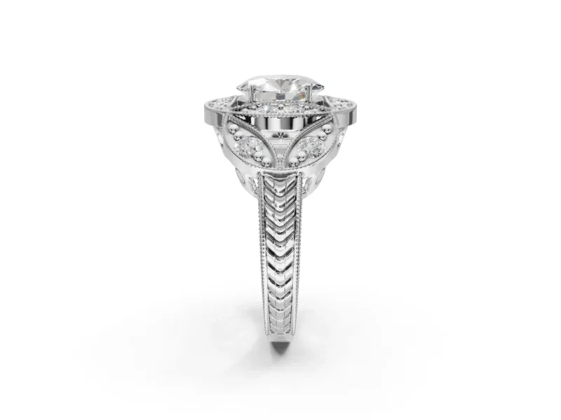 Heart-Shaped Vintage Floral Halo Engagement Ring Setting | Engraved Milgrain Band | Sterling Silver