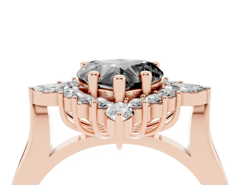 Heart-Shaped Cluster Halo Engagement Ring Setting for a Black Center | Rose Gold