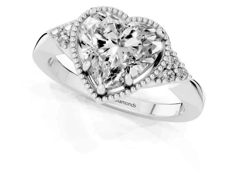 Heart-Shaped Milgrain Frame Engagement Ring Setting | Accent Clusters | White Gold