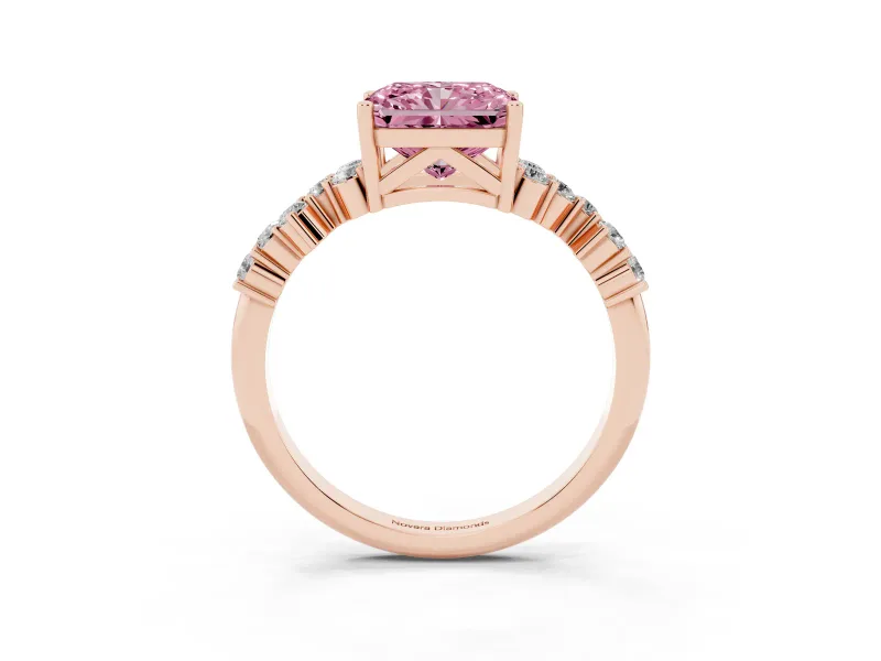 Radiant Cut Scattered Accent Engagement Ring Setting for a Fancy Pink Lab-Grown Diamond | Rose Gold