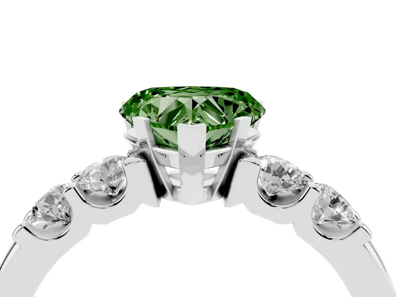 Heart-Shaped Five Stone Engagement Ring Setting for a Fancy Green Lab-Grown Diamond | White Gold
