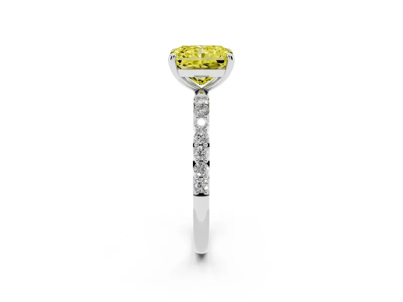Radiant Cut Pave Solitaire Engagement Ring Setting for a Fancy Yellow Lab-Grown Diamond | Pave Shoulders | Platinum