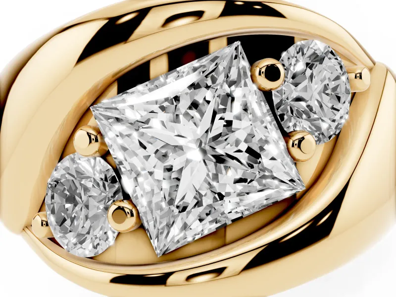 Princess Cut Diamond Channel-Set Crossover Ring Set in Yellow gold