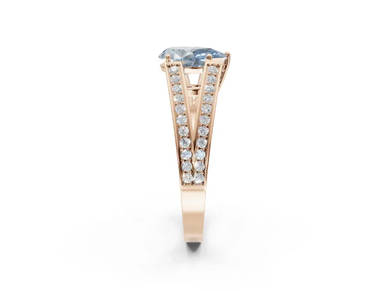 Pear-Shaped Split Shank Pavé Engagement Ring Setting for a Fancy Blue Lab-Grown Diamond | Rose Gold