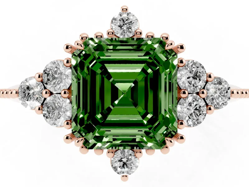 Asscher Cut Cluster Engagement Ring Setting for a Fancy Green Lab-Grown Diamond | Rose Gold
