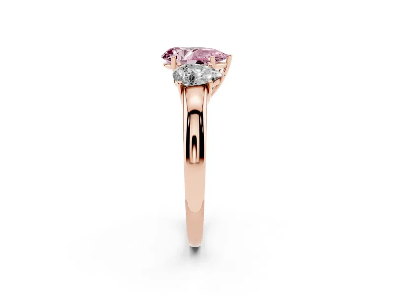 Pear-Shaped Three Stone Engagement Ring Setting for a Fancy Pink Lab-Grown Diamond | Matching Side Stones | Rose Gold