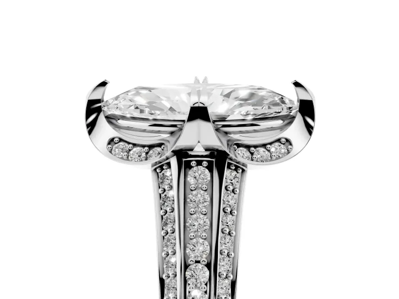 Marquise Hidden Halo Engagement Ring Setting | Triple Row Pavé Band | White Gold