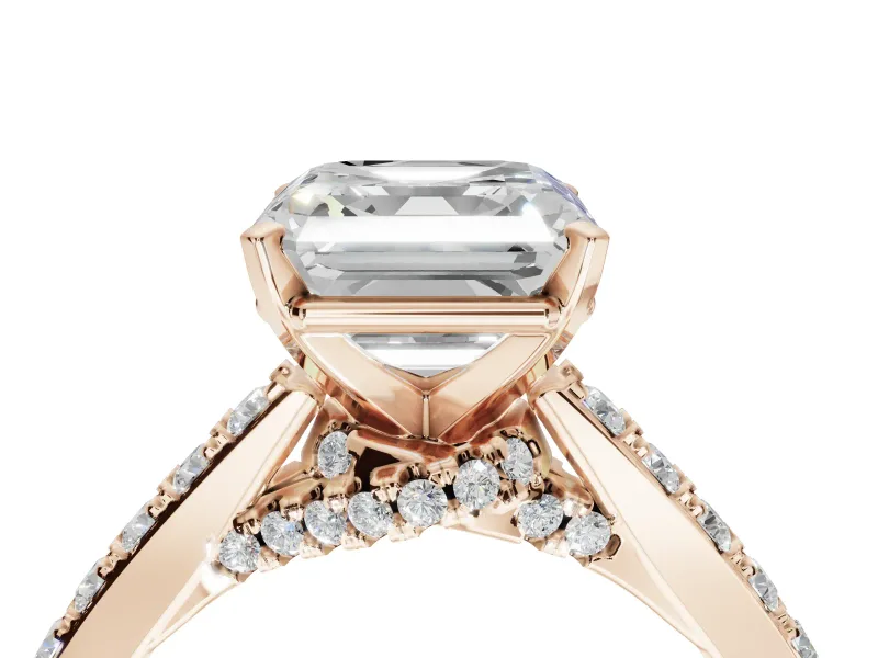 Asscher Cut Pavé Solitaire Engagement Ring Setting | Crossover Gallery | Rose Gold