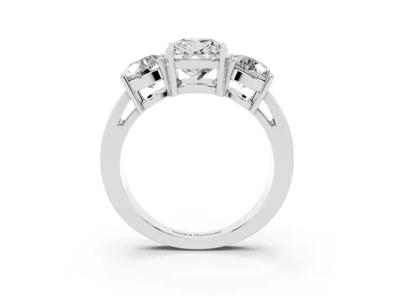 Cushion Cut Three Stone Engagement Ring Setting | Wide Plain Band | Platinum