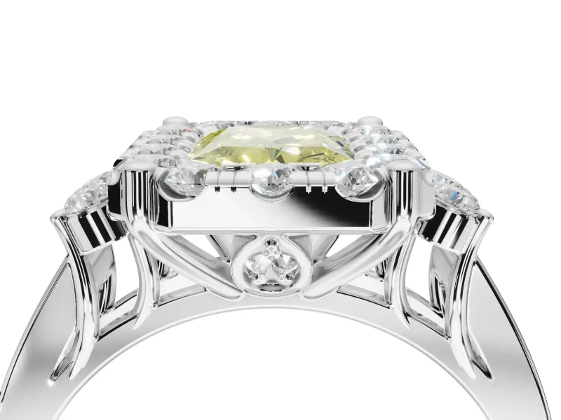 Radiant Cut Halo Engagement Ring Setting for a Fancy Yellow Lab-Grown Diamond | Graduated Channel Band | Platinum