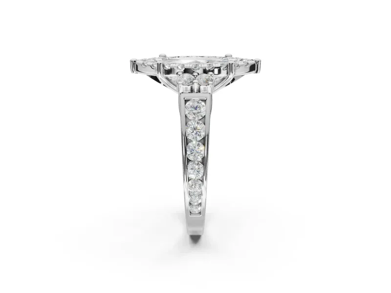 Marquise Halo Side Cluster Engagement Ring Setting | Graduated Channel Band | Sterling Silver