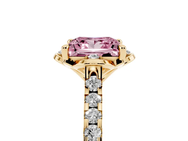 Princess Cut Floral Petal Engagement Ring Setting for a Fancy Pink Lab-Grown Diamond | Petal Accents | Yellow Gold
