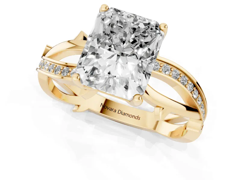 Radiant Cut Twisted Pavé Engagement Ring Setting | Pavé and Plain Strands | Yellow Gold