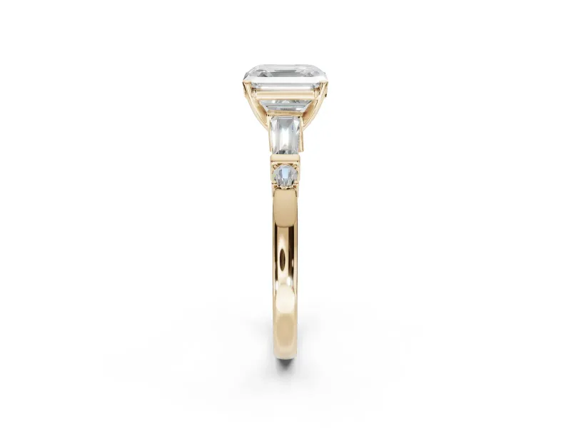 Asscher Cut Tapered Baguette Engagement Ring Setting | Bar Set Sides | Yellow Gold