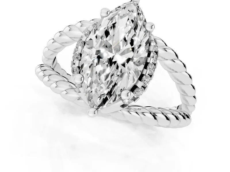 Marquise Cut Diamond Halo Ring Set in Platinum with Twisted Band and Prong Setting