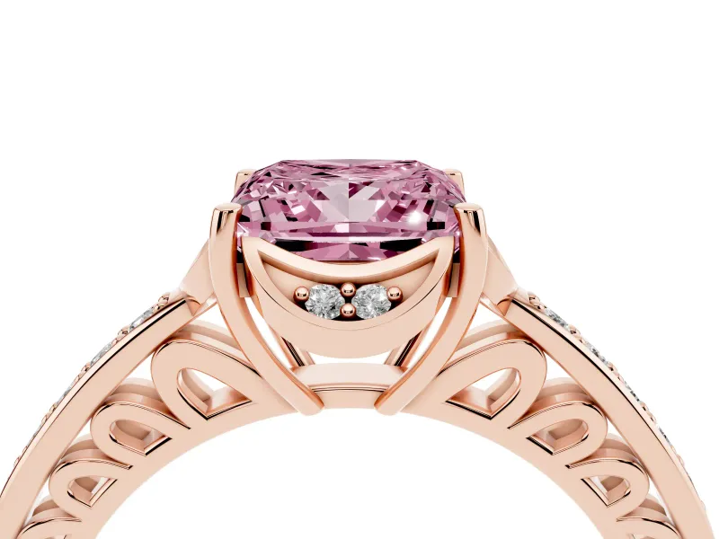 Princess Cut Floral Pavé Engagement Ring Setting for a Fancy Pink Lab-Grown Diamond | Rose Gold