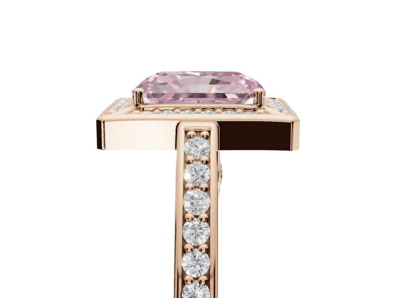 Radiant Cut Sectioned Halo Engagement Ring Setting for a Fancy Pink Lab-Grown Diamond | Rose Gold