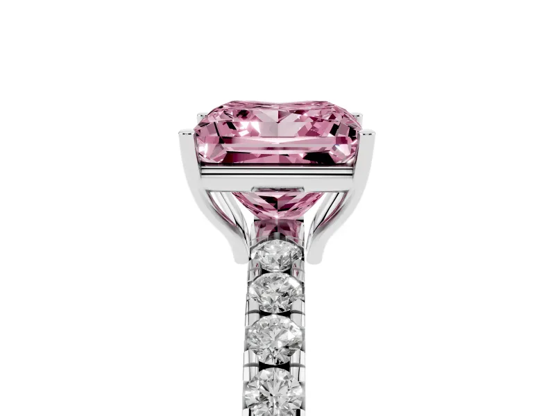 Princess Cut Pave Engagement Ring Setting for a Fancy Pink Lab-Grown Diamond | Shared Prong Band | Platinum
