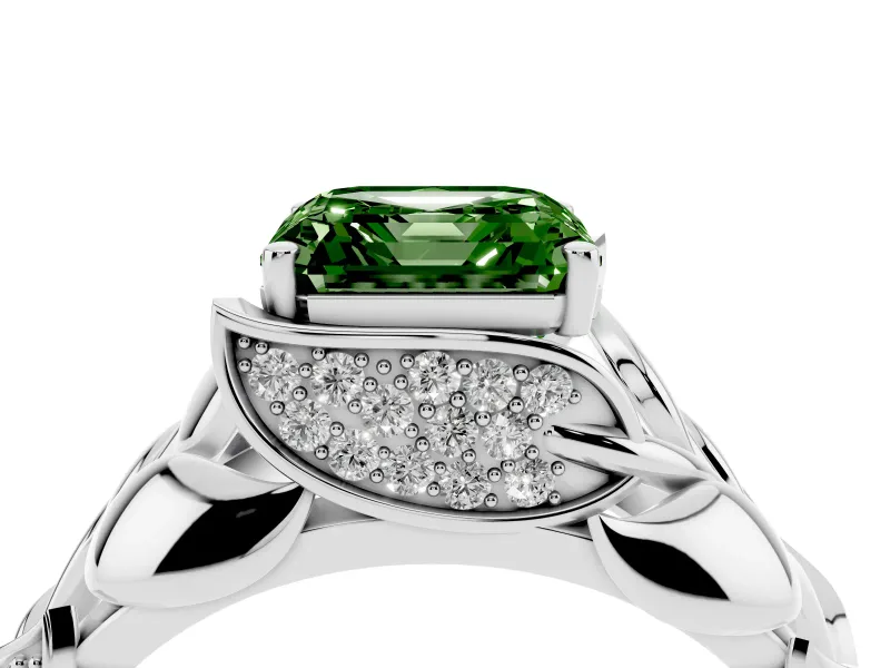 Asscher Cut Leaf Bypass Engagement Ring Setting for a Fancy Green Lab-Grown Diamond | Platinum