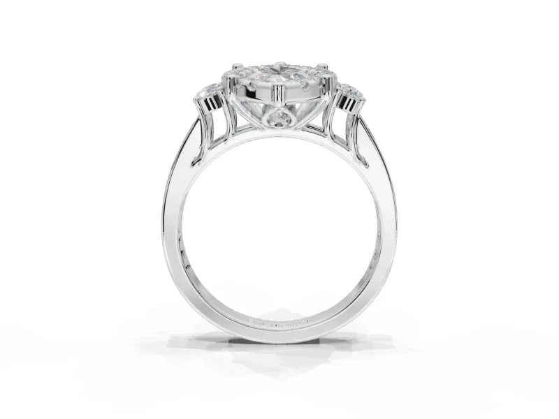 Marquise Halo Side Cluster Engagement Ring Setting | Graduated Channel Band | Sterling Silver