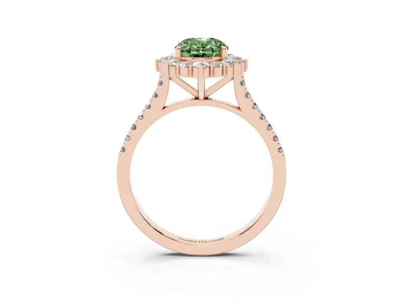 Oval Scalloped Halo Engagement Ring Setting for a Fancy Green Lab-Grown Diamond | Single Row Pave | Rose Gold