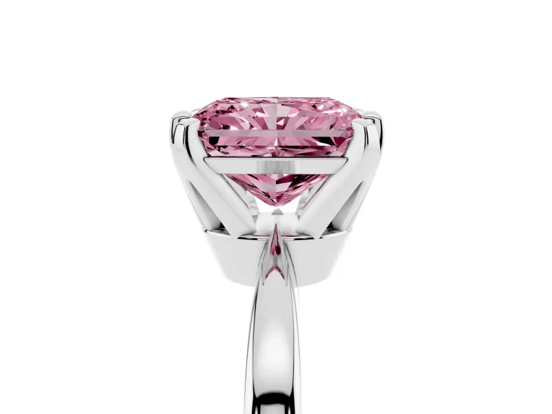 Fancy Pink Radiant Cut Diamond Solitaire Engagement Ring Set in Silver with Slim Tapered Solitaire Band