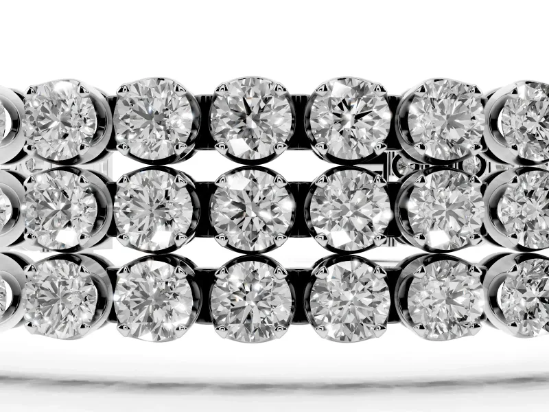 Round Lab-Grown Diamond Three-Row Tennis Bracelet | Claw Prong Cups | Sterling Silver