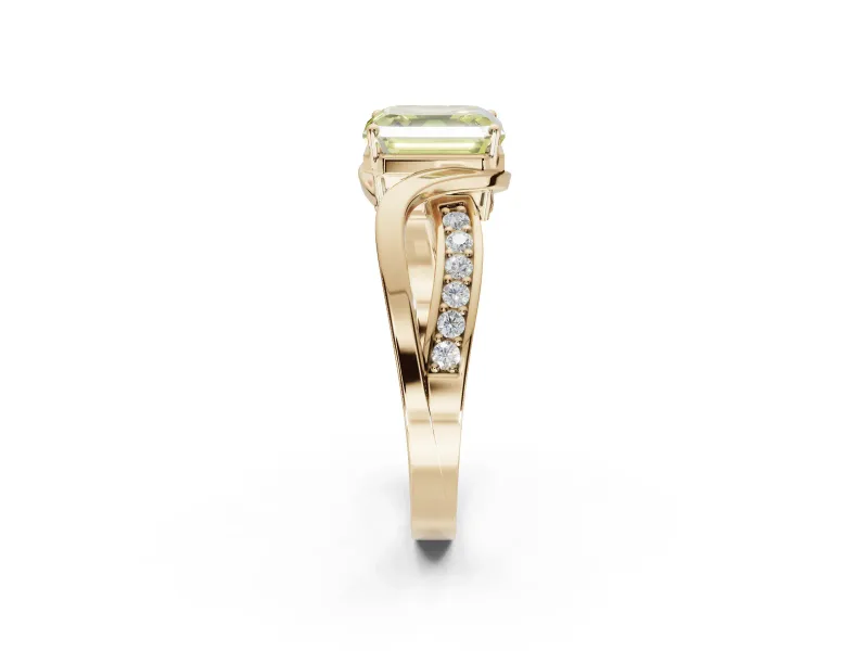 Asscher Cut Bypass Solitaire Engagement Ring Setting for a Fancy Yellow Lab-Grown Diamond | Pavé Strands | Yellow Gold