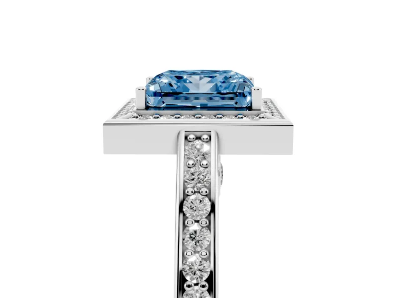 Princess Cut Sectioned Halo Engagement Ring Setting for a Fancy Blue Lab-Grown Diamond | Platinum